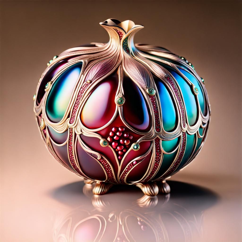 Pomegranate Fruit in Faberge Style with Pearlescent Shades
