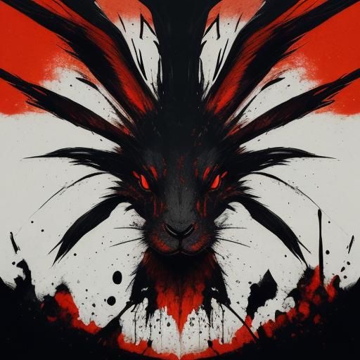Demonic Rabbit in Tangerine Wine: Ink Splatter Art