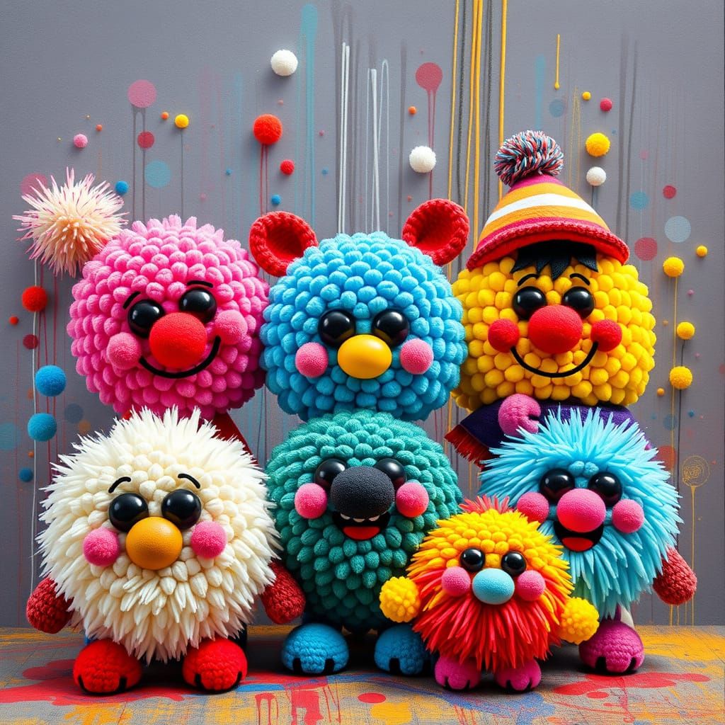 Playful Pom Pom Characters in Graffiti Art Style