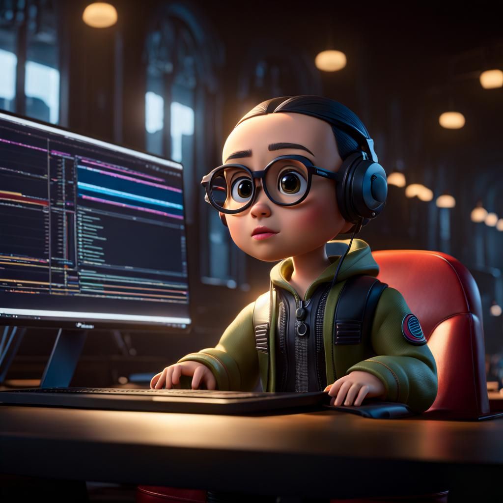 Bobblehead Programmer: Cinematic Pixar-Style Image