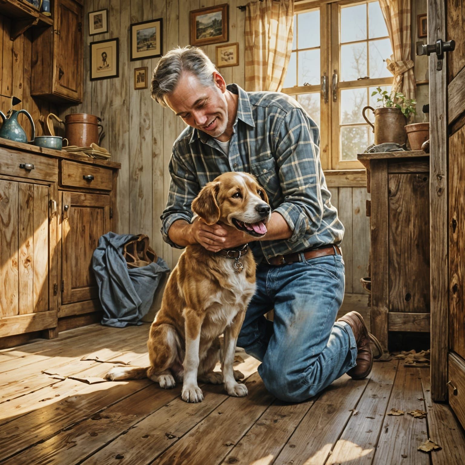 Man and Dog: A Rustic Rockwell-esque Embrace
