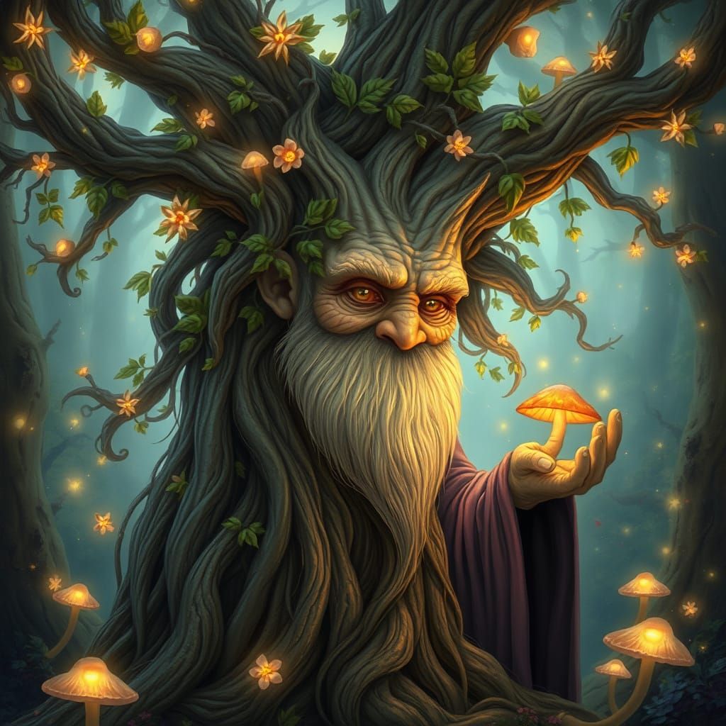Enchanted Forest Tree Spirit in Mythic Realism Style