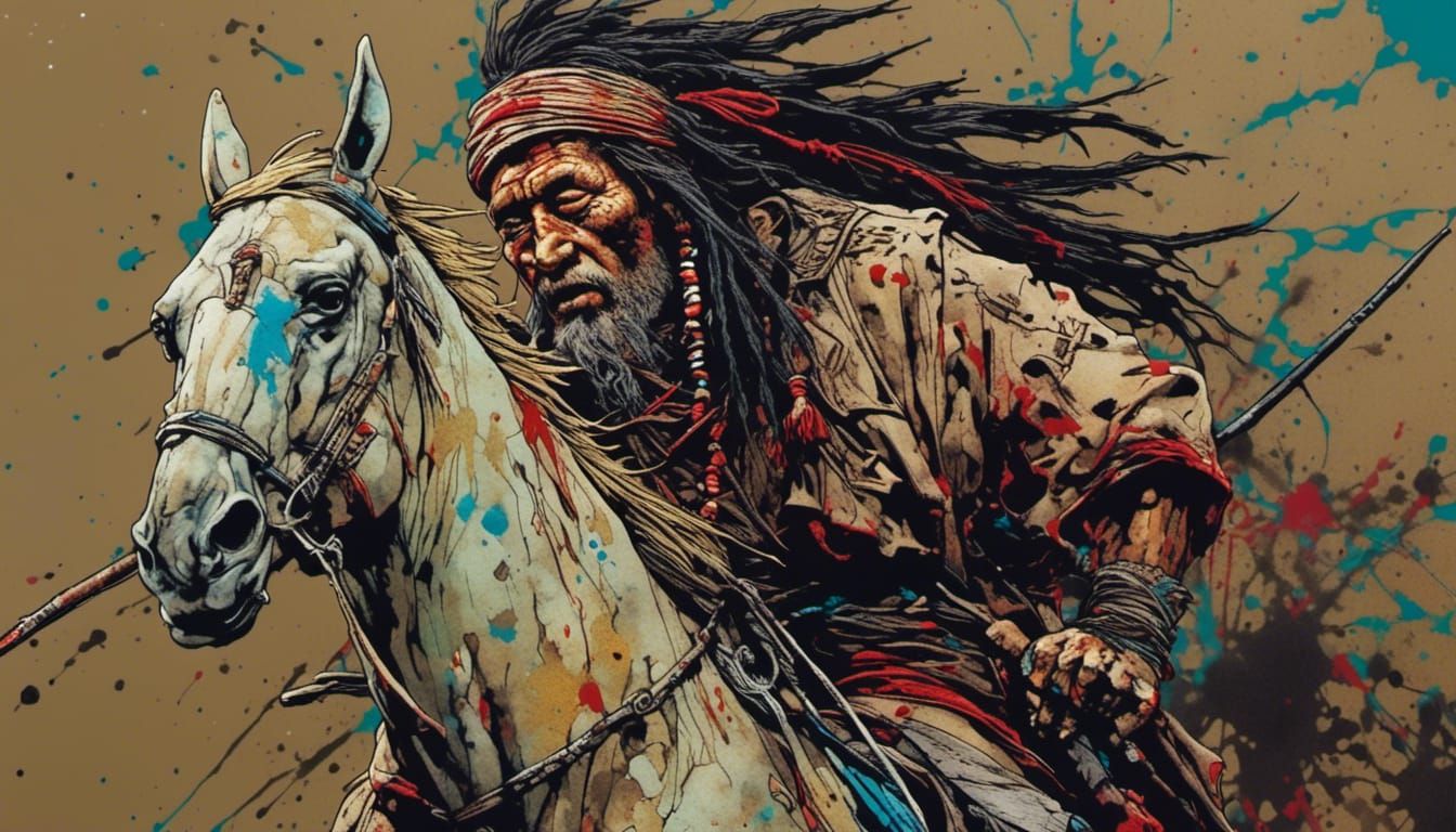 Apache Chief on Warpath in Splatter Graffiti Style