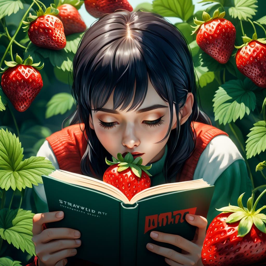Strawberry Patch Art Print in Hyper-Realistic Digital Art