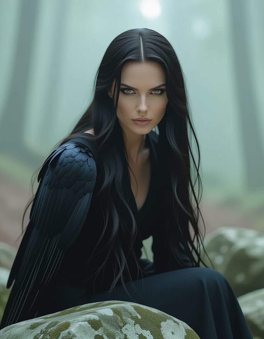 Mysterious Crow-Woman Portrait in Cinematic Lighting
