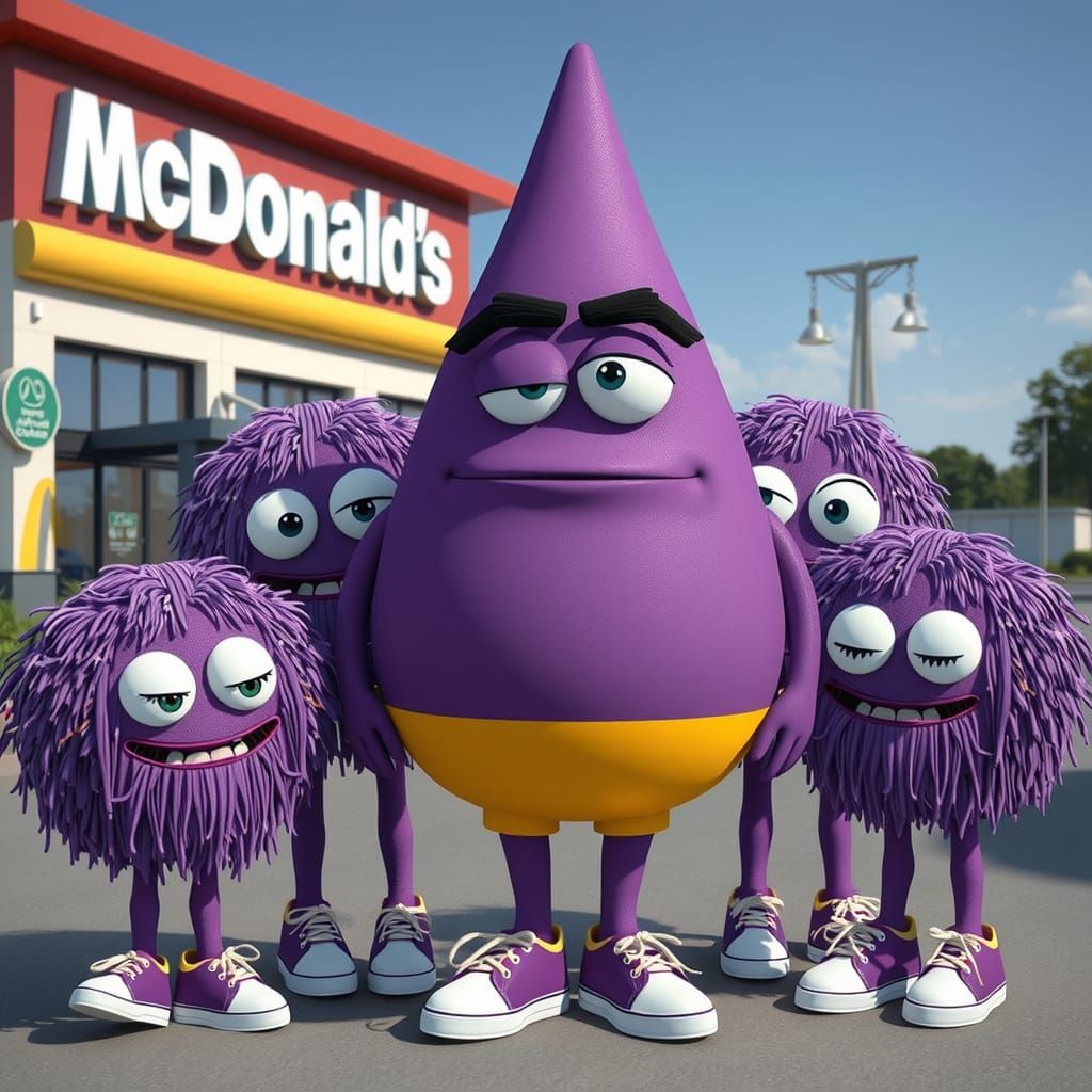 Grimace and Fry Guys in Front of McDonald's