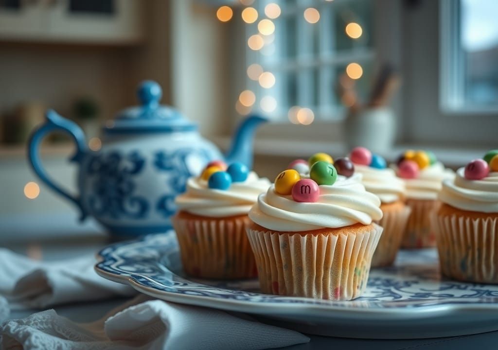 Pastel Cupcakes with M&Ms in 1950s Style