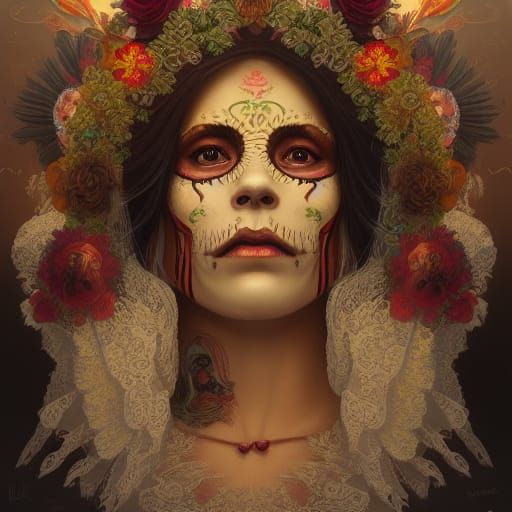 Intricate Santa Muerte Portrait in Mexican Style