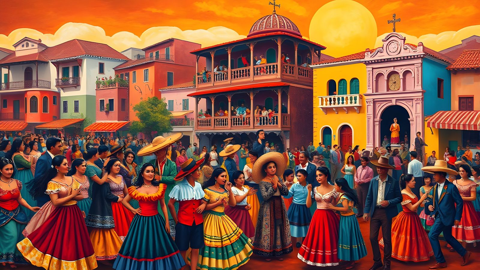 Mexican Carnival Mural in Diego Rivera Style