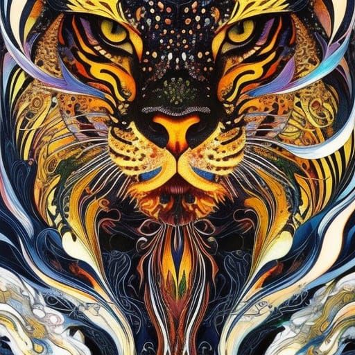 Terrifying Ghost Tiger in Liquid Watercolor Style