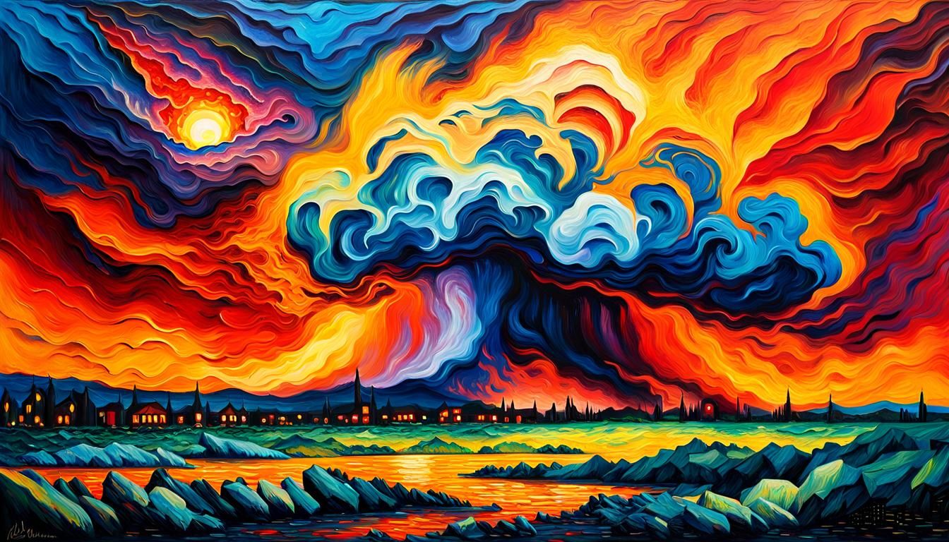 Apocalyptic Borealis in Expressionist Oil Painting