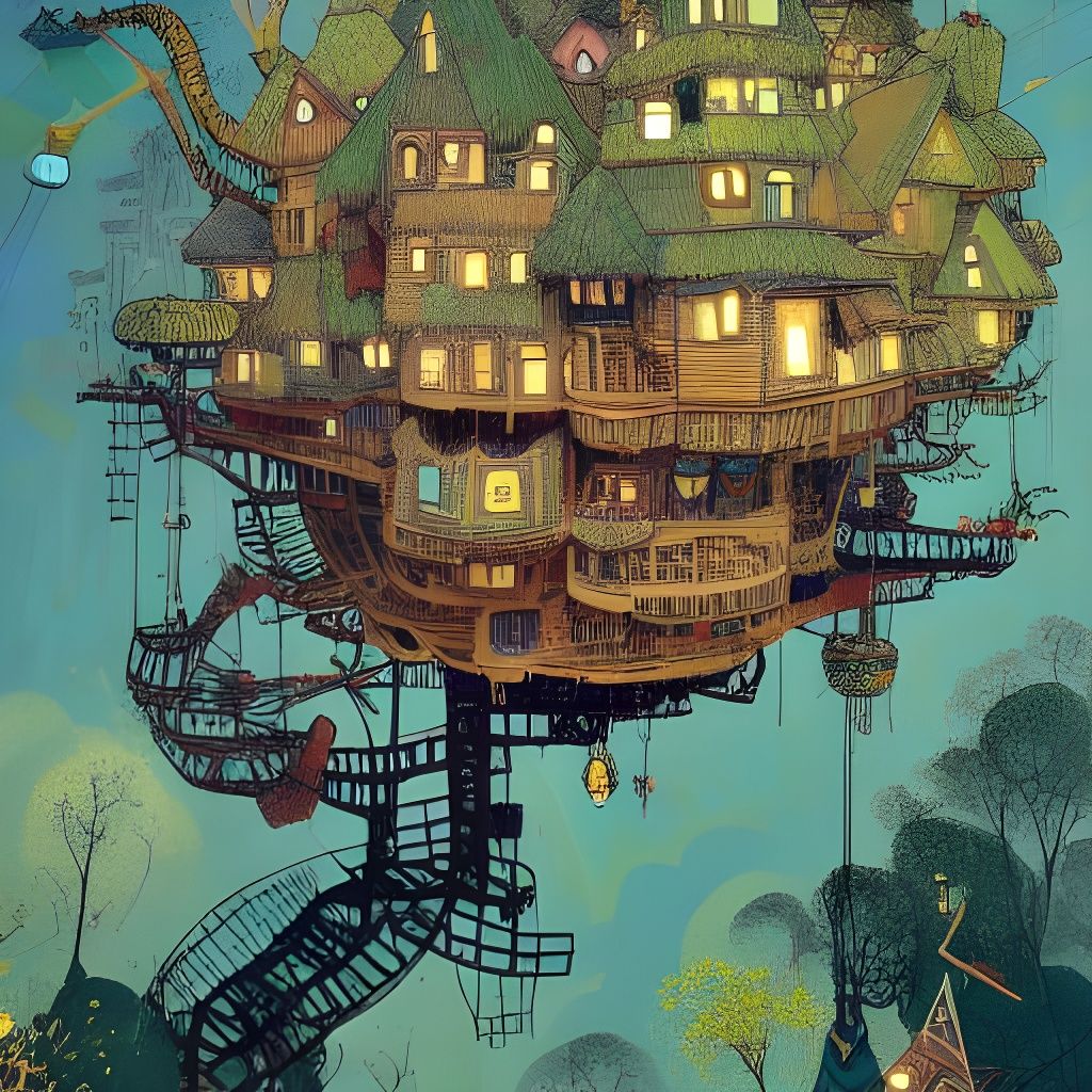 Magical Treehouse Village: Hyperdetailed Matte Painting