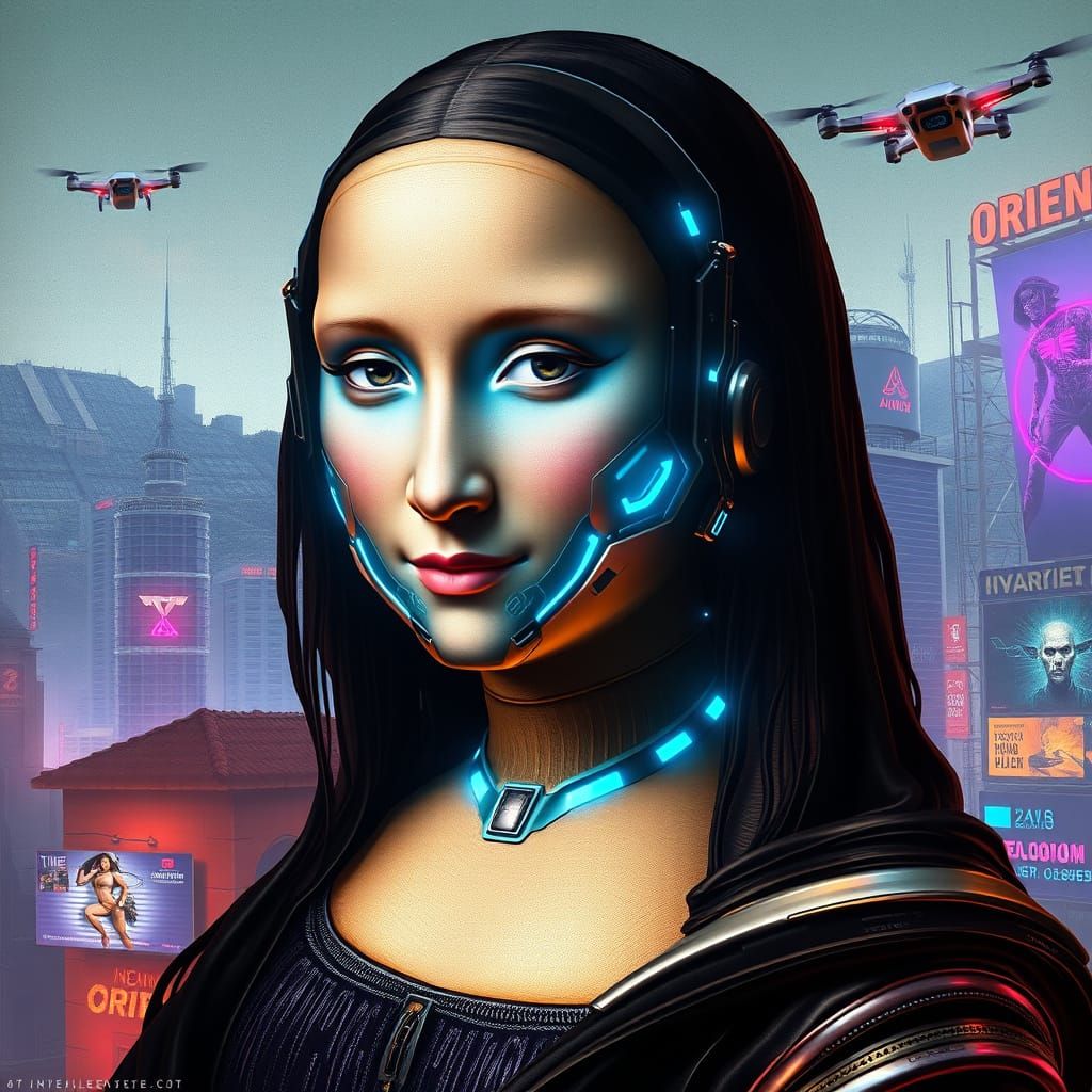 Cyborg Renaissance Masterpiece in Neon Futurism