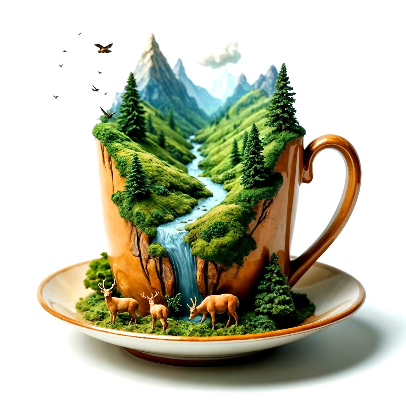 Whimsical Miniature World Inside a Coffee Mug