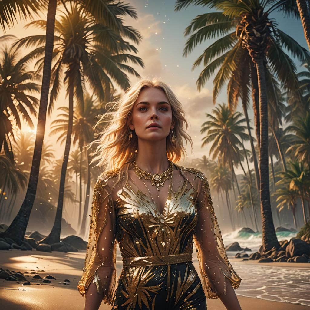 Sunrise Beach Scene with Glitter, Fantasy Art