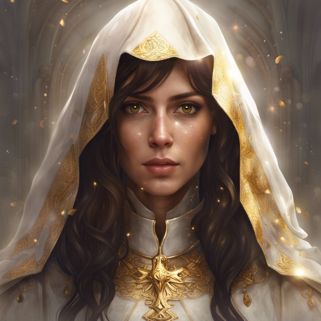 Brunette Cleric Portrait with Holy Magic