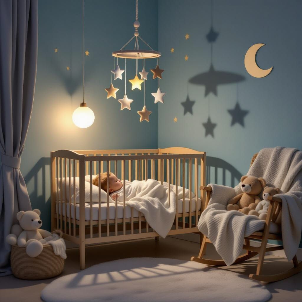 Serene Twilight Nursery Scene with Sleeping Baby