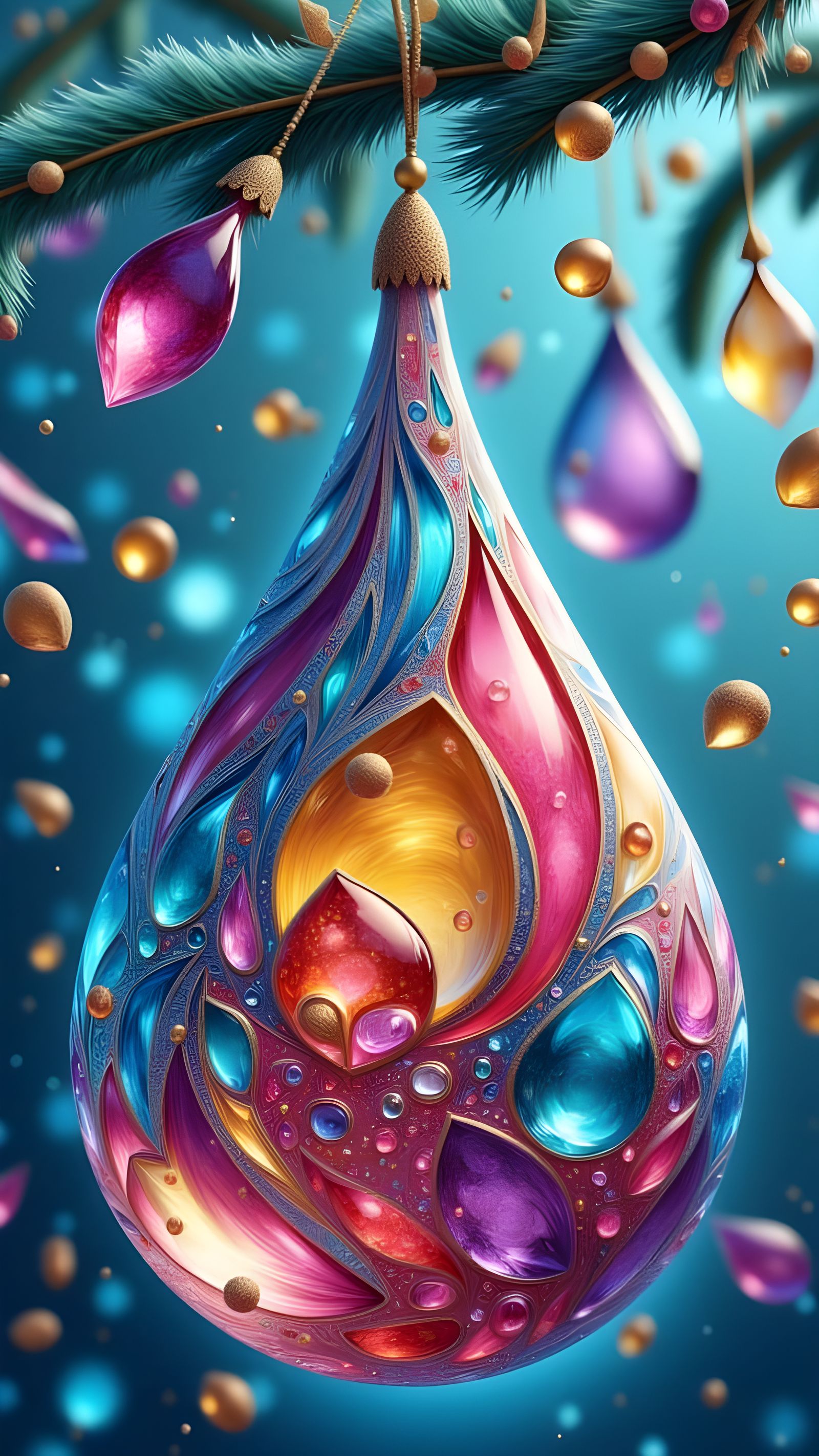 Teardrop Crystal Ornament with Colorful Liquid and Gem Fragm...