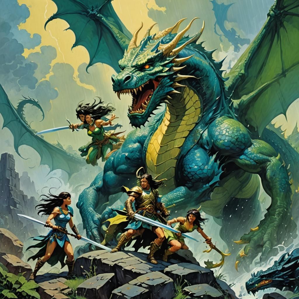 Abstract Dragon Art in Frazetta Style
