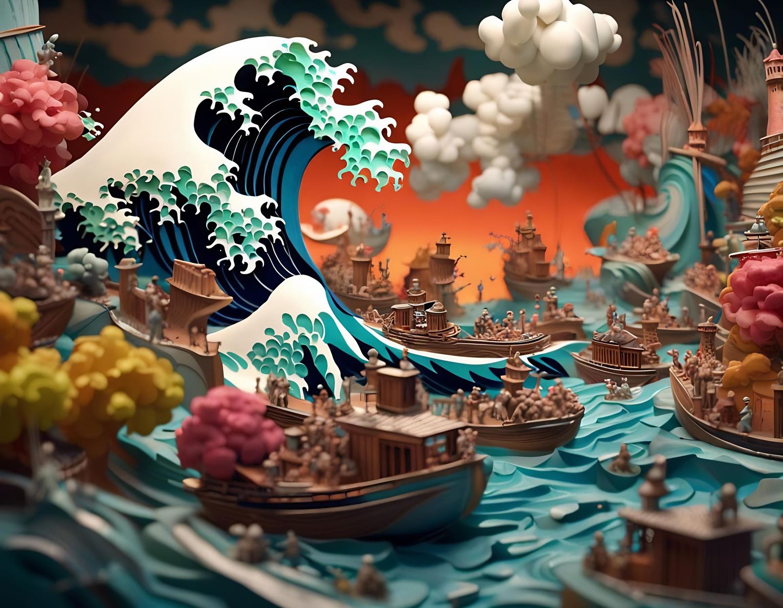 Tsunami Over Army: Mixed-Media Digital Sculpture