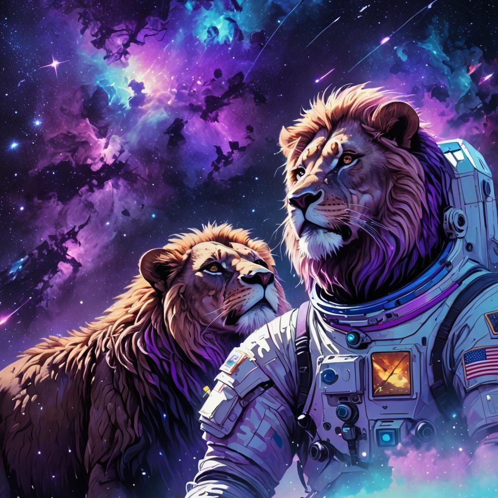 Lion, Intergalactic Explorer, and the ISS in Sci-Fi Art