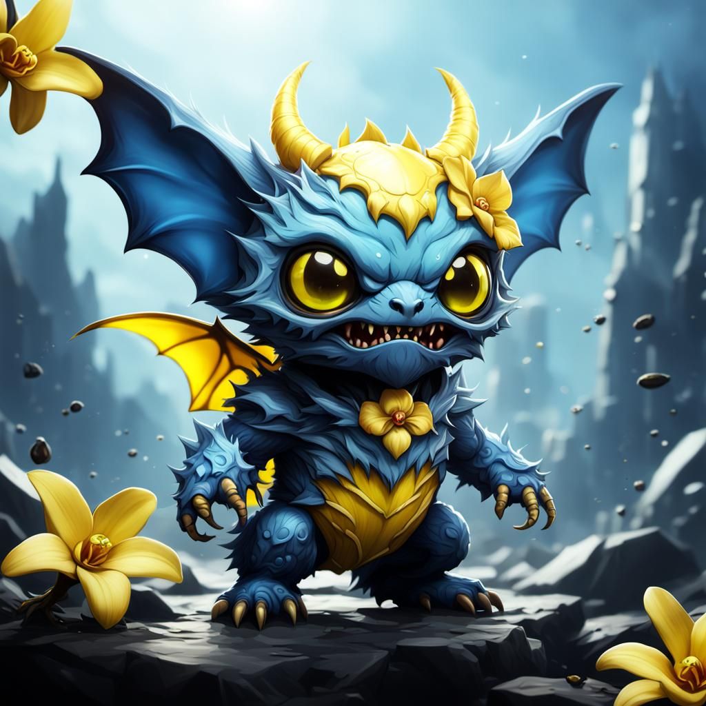 Chibi Kaiju Orchid Bat in Detailed Digital Art