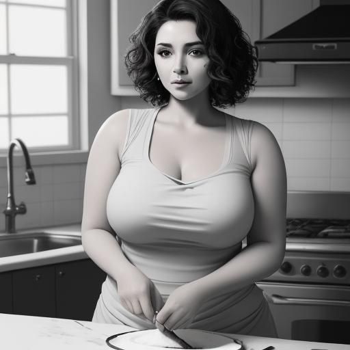 Elegant Woman Cooking with Chef: Charcoal Drawing