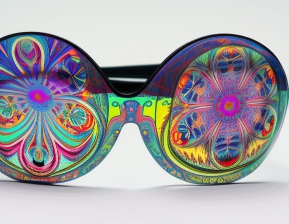 Kaleidoscopic Eyeglasses in Surreal Pop Art Style