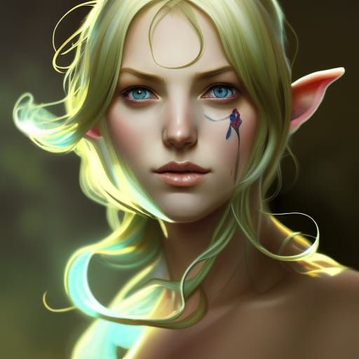 Blonde Elf Portrait in Hyperdetailed Digital Art Style