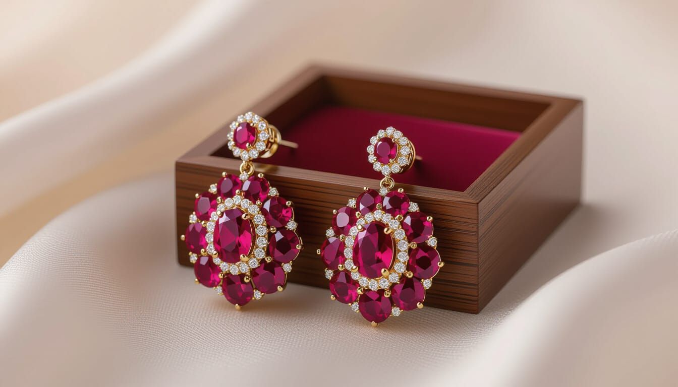 Regal Ruby and Diamond Earring in 3D Style