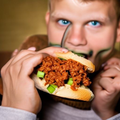 Little Devil Eating a Sloppy Joe