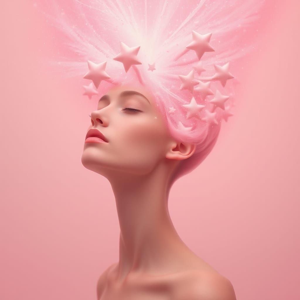 Ethereal Woman Dissolving into Pink Nebula