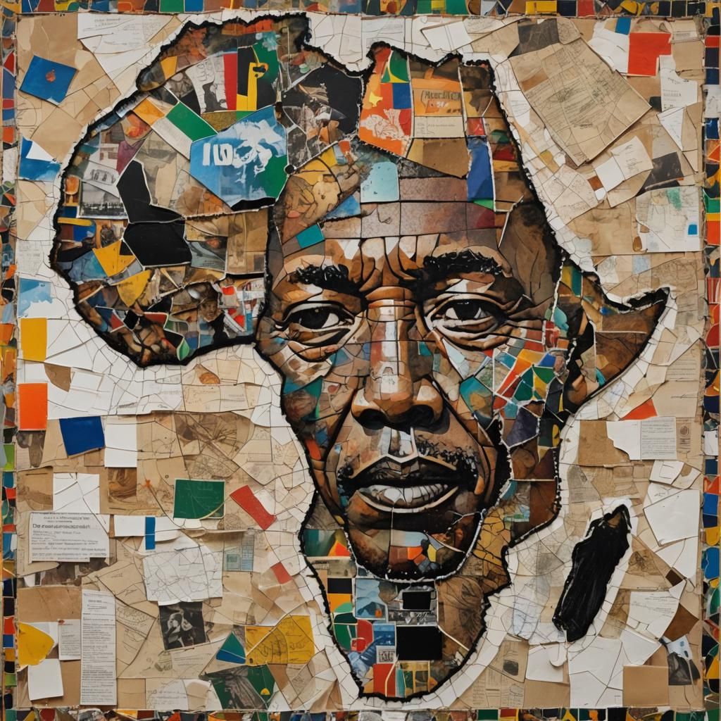 Africa Map Collage in Mixed Media Style