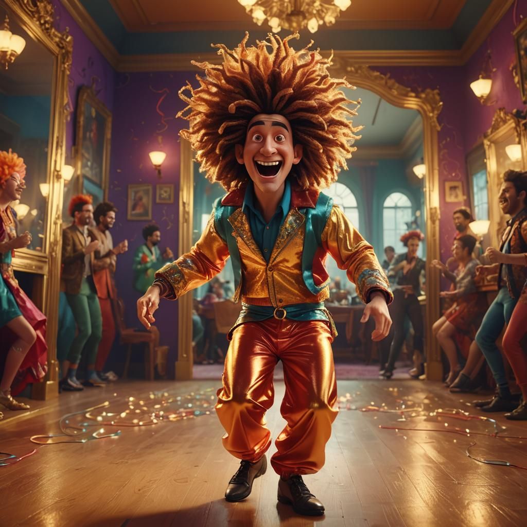 Animated Man Dancing Wildly in Mirror, Digital 3D Art