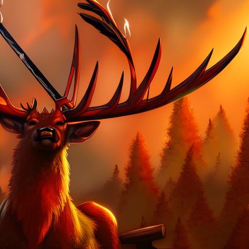 Hyperrealistic Deer Archer in Forest at Dawn