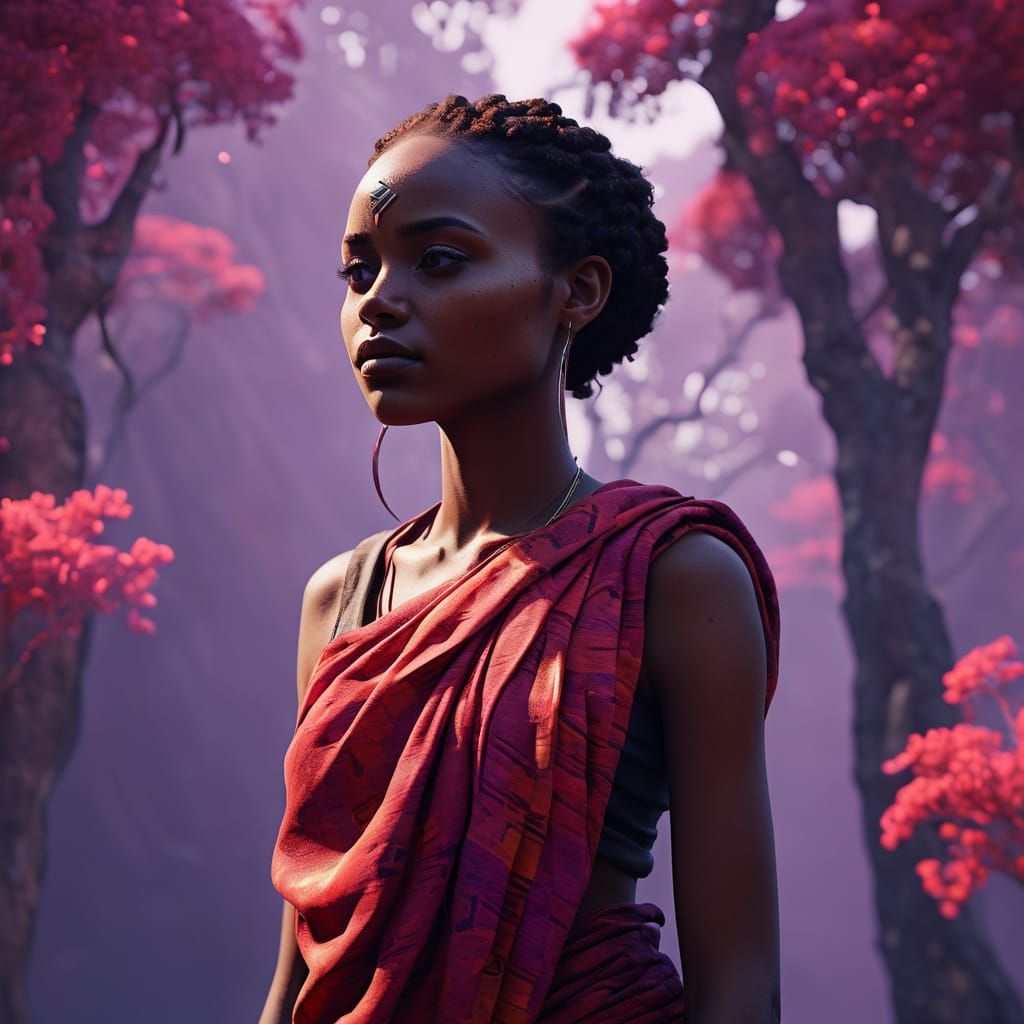 Ethiopian Fantasy Girl in Vibrant Twilight Hues