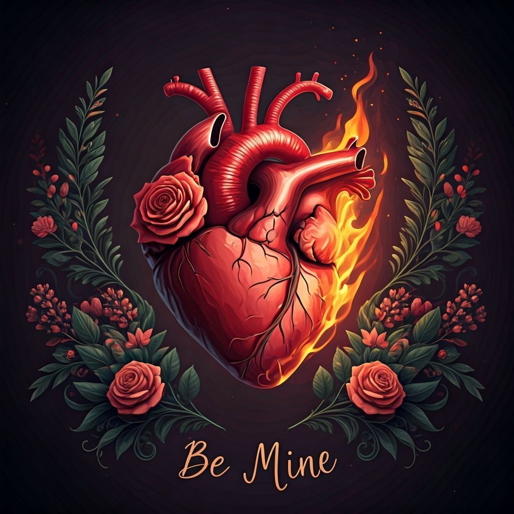 Fiery Rose Heart: A Valentine's Mystical Portrait