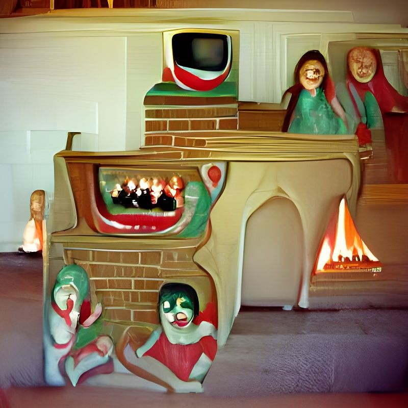 Creepy and Joyful 1970s Christmas Family Scene