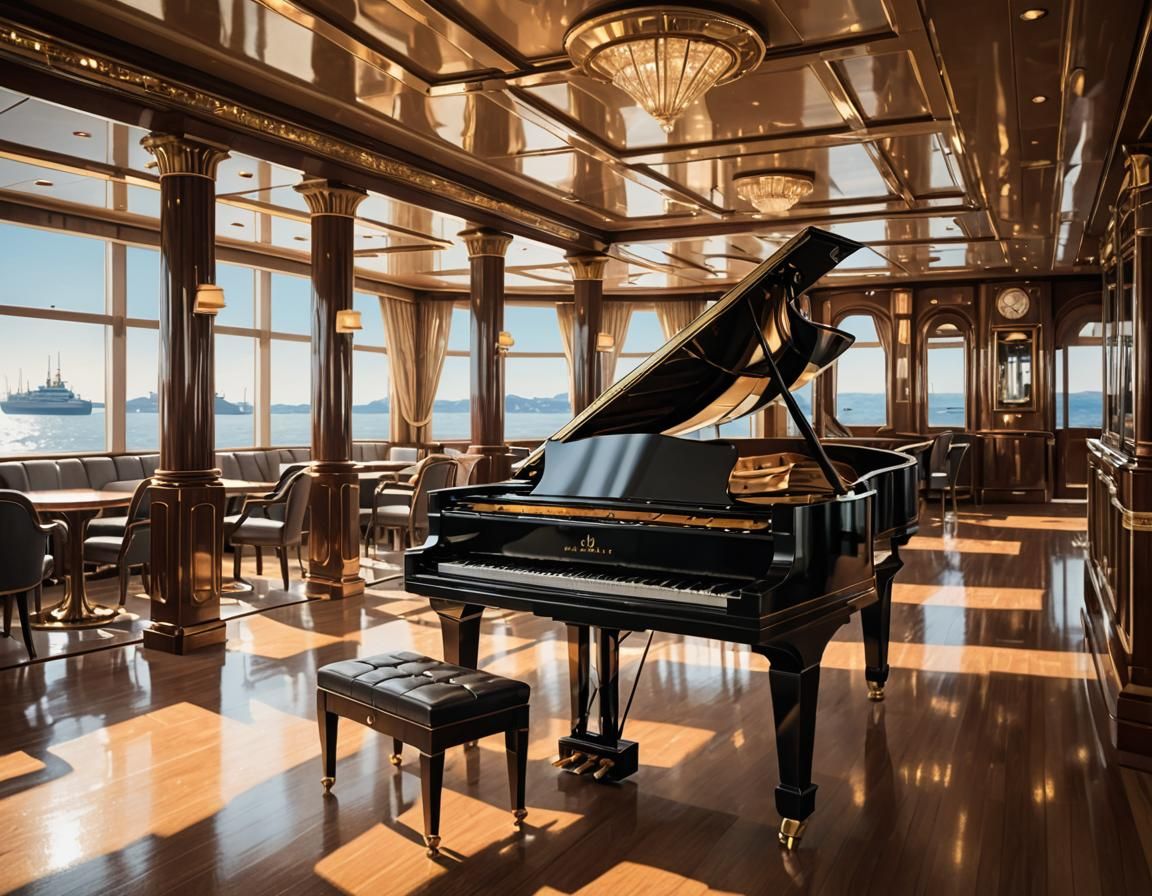 Luxurious Piano on Ship Deck in Art Deco Style