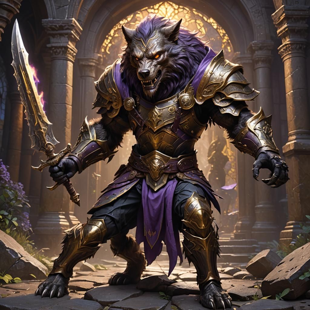 Werewolf Warrior in Bronze Armor, Dark Fantasy Art