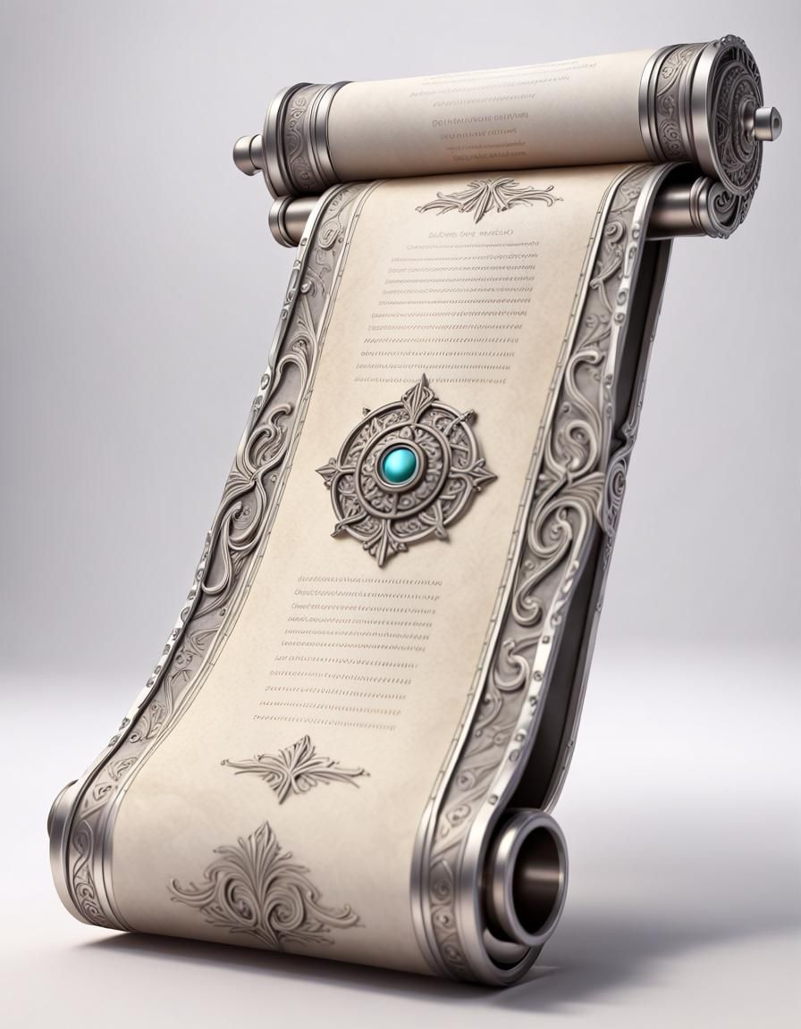 Antique Parchment Scroll on Silver Bar: 3D Digital Art