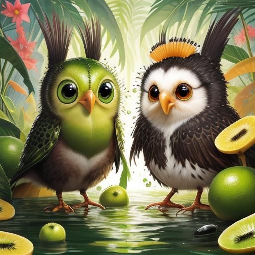 Kiwi Bird Splash: Photorealistic Fantasy Art