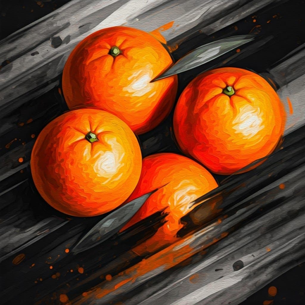 Epicoloristic Oil Painting of Oranges and Ink