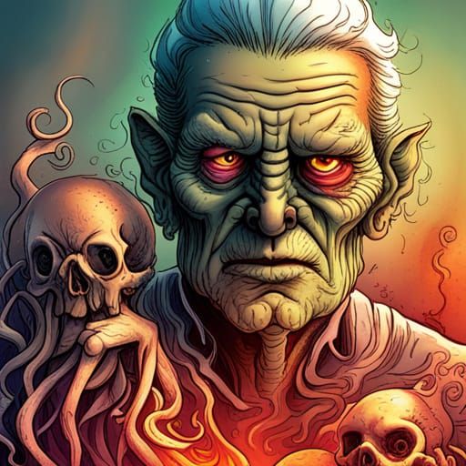 Grotesque Hags Brewing Potion: Surrealist Comic Art