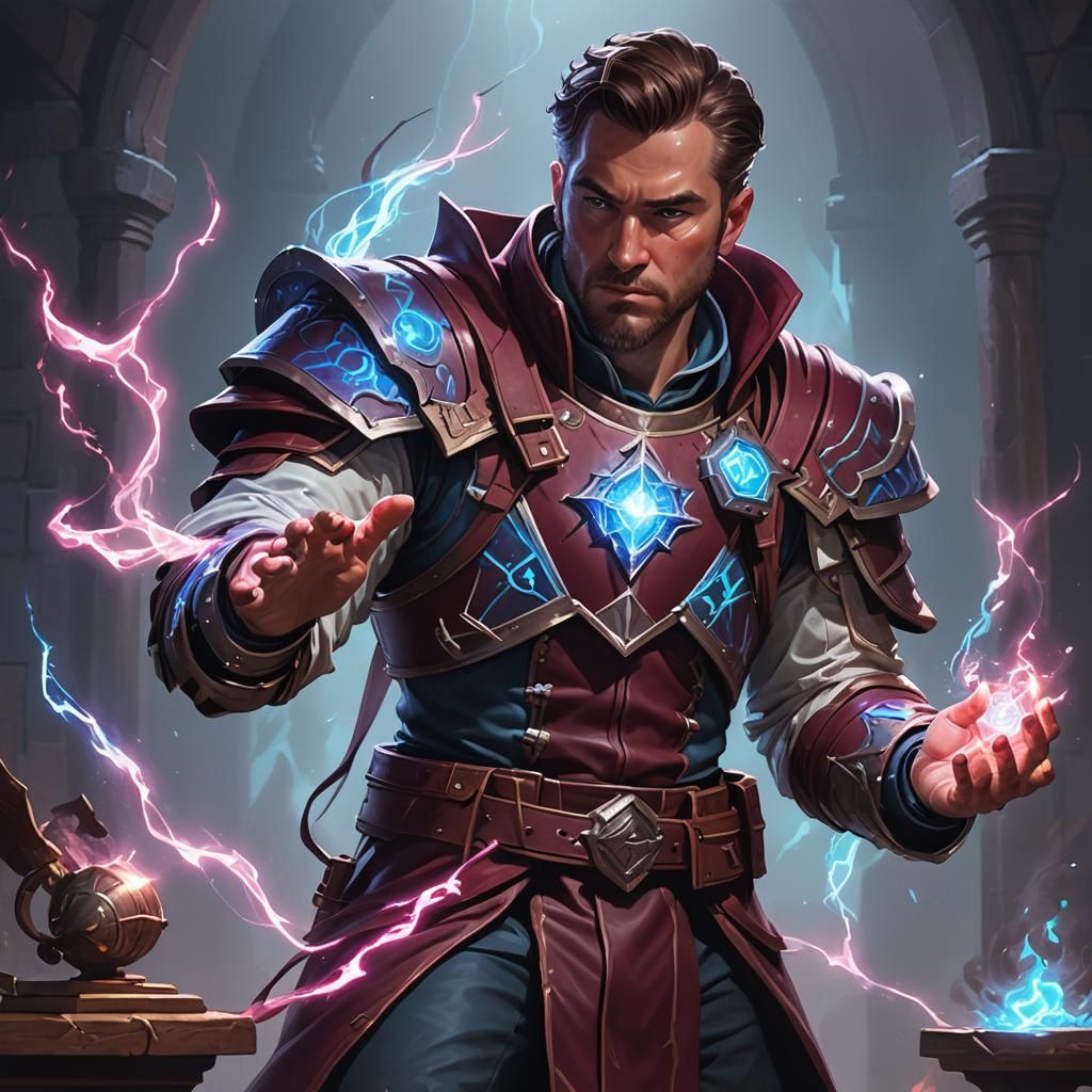 Artificer Enhancing Armor with Magic, DnD Illustration