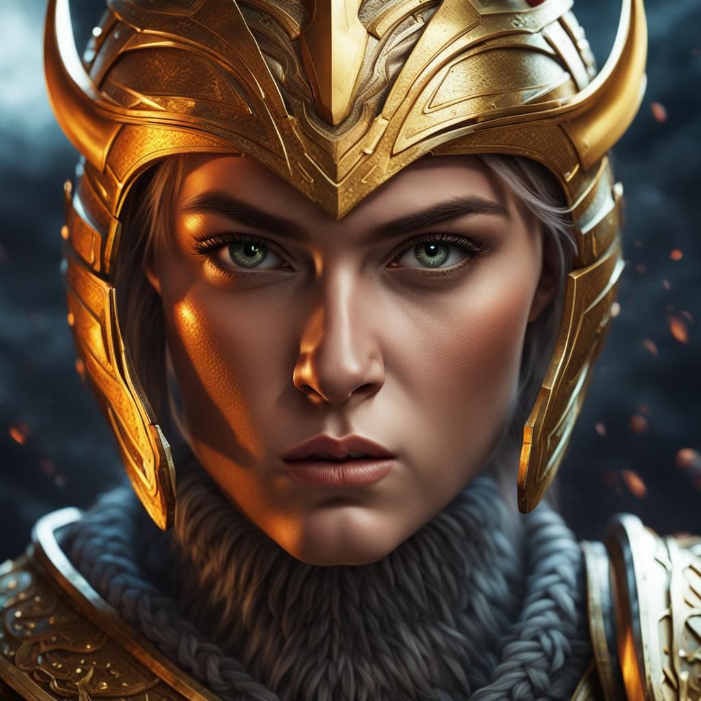 Viking Warrior Girl in Golden Armor