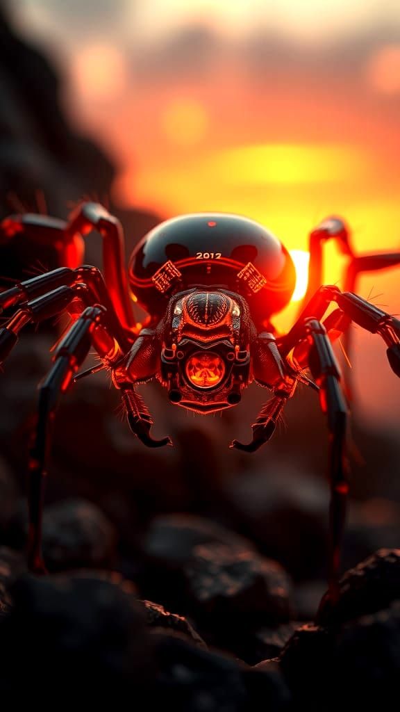 Hyperrealistic Spiderbot with Glass Thorax in 3D