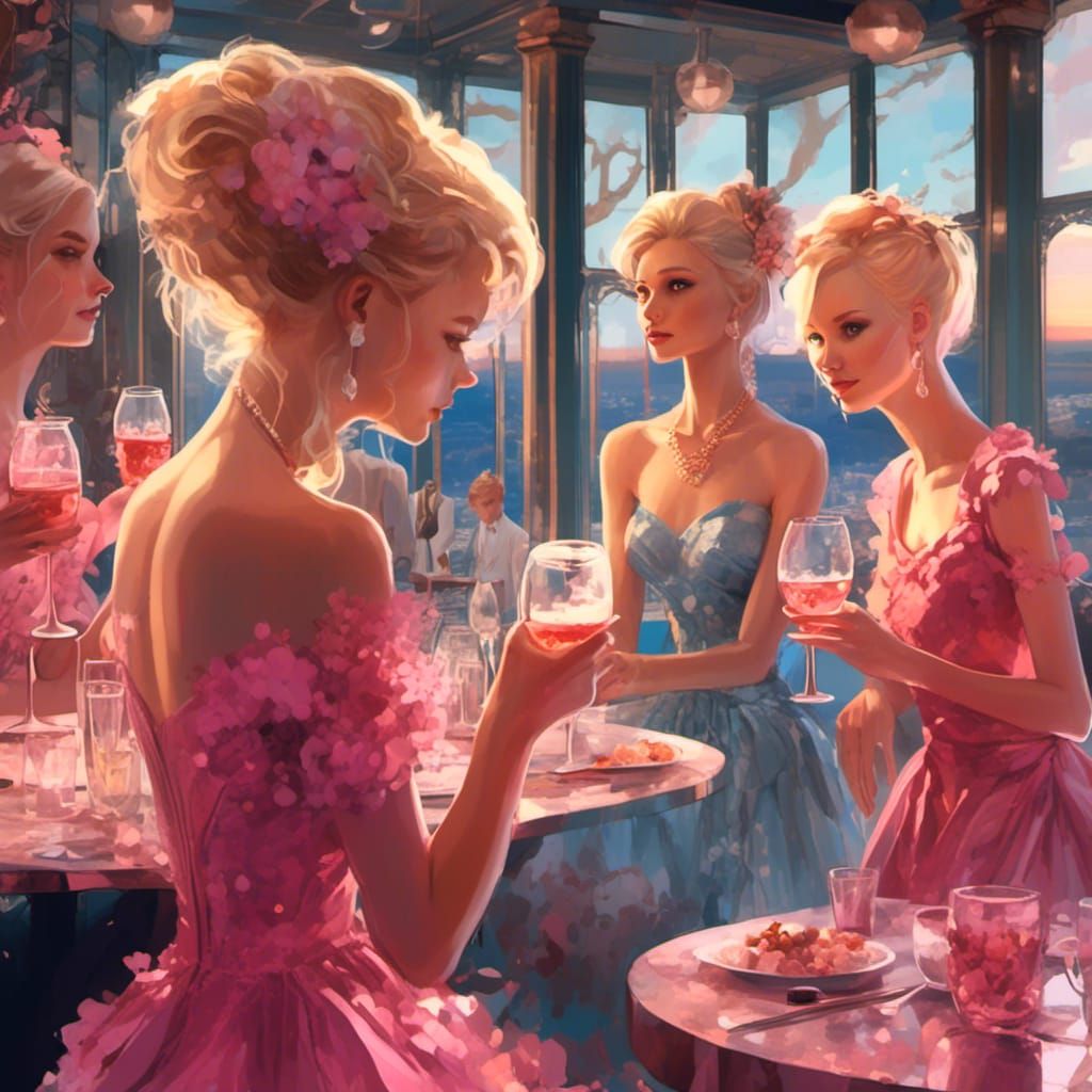 Anime Girls in Pink Dresses Chatting