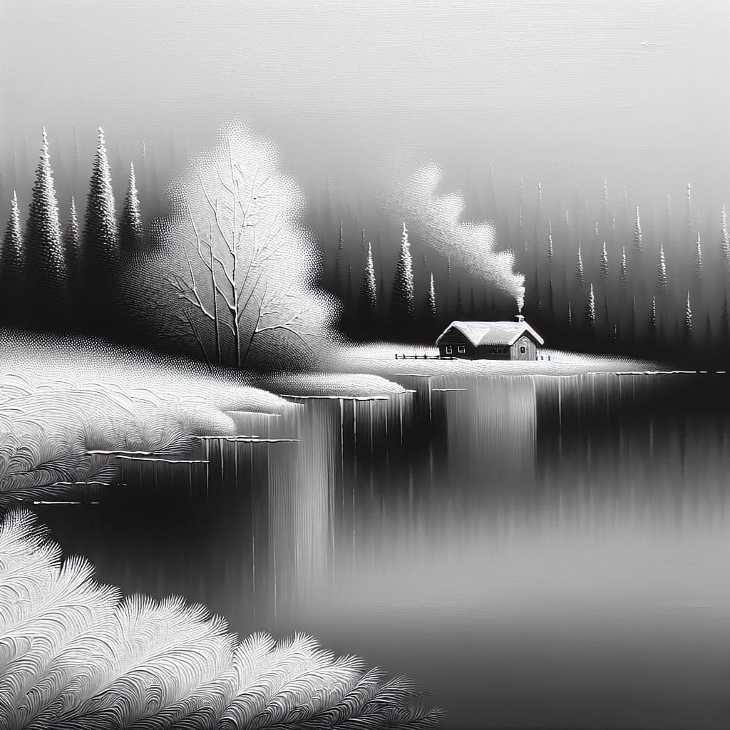 Monochromatic Winter Scene in Impasto Style