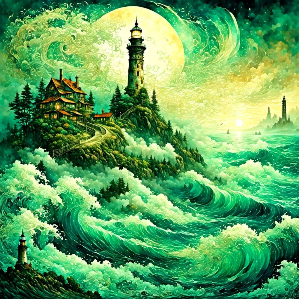 Surreal Lighthouse Landscape in Romantic Style